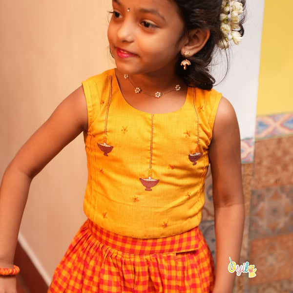 Agal Glow - Hand Embroidered Diya Pavadai Sattai Set