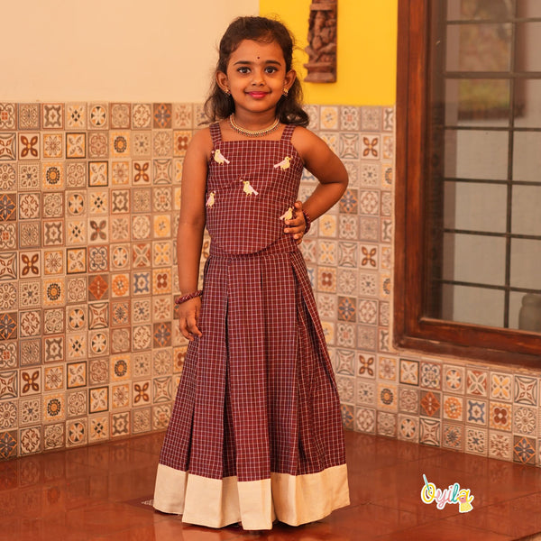 Chittukuruvi - Hand Embroidered Sparrow Pavadai Sattai Set