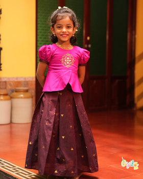 Kambi Kolam - Hand Embroidered Peplum Pavadai Sattai Set
