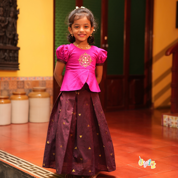 Kambi Kolam - Hand Embroidered Peplum Pavadai Sattai Set