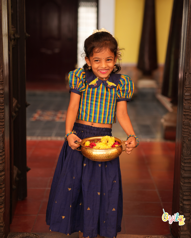 Kilikoodu - Hand Embroidered Parrot Pavadai Sattai Set