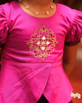 Kambi Kolam - Hand Embroidered Peplum Pavadai Sattai Set