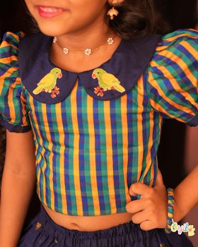 Kizhikoondu - Hand Embroidered Parrot Pavadai Sattai Set