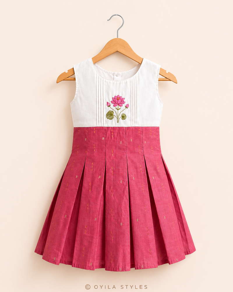 Kids Onam frock for girls - Thamara lotus embroidered silk dress