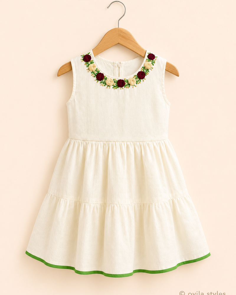 Kids Onam frock for girls - Poovili silk dress with floral detailing