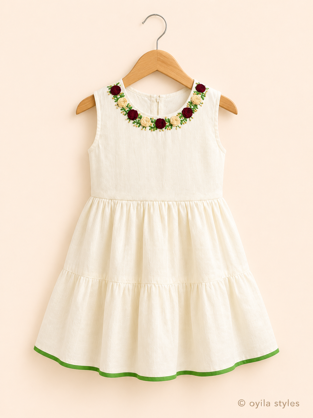 Kids Onam frock for girls - Poovili silk dress with floral detailing