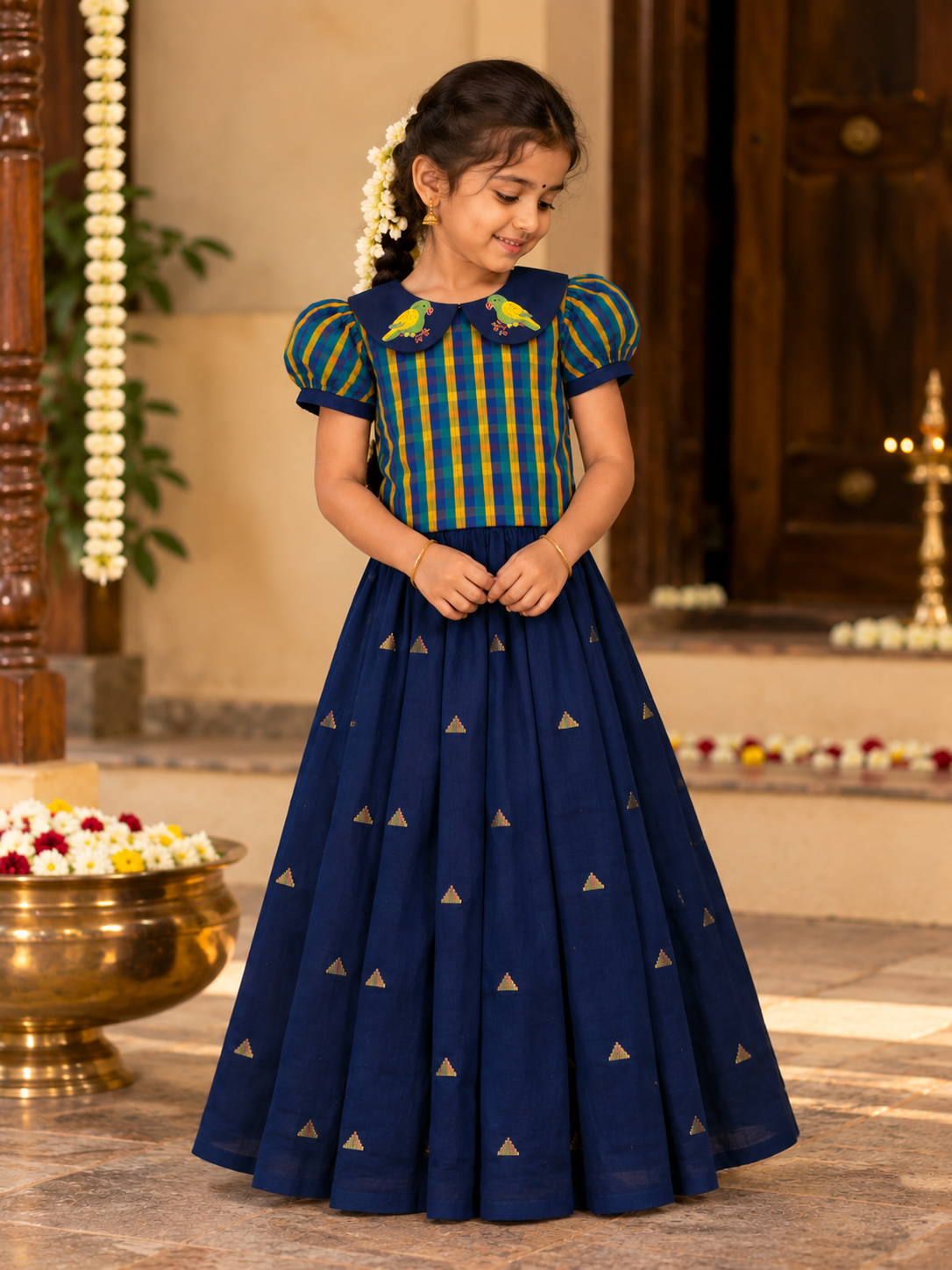 Kilikoodu - Hand Embroidered Parrot Pavadai Sattai Set
