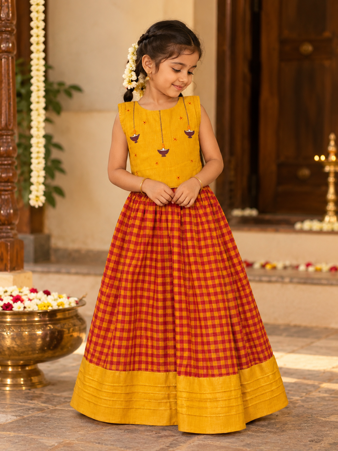 Agal Glow - Hand Embroidered Diya Pavadai Sattai Set