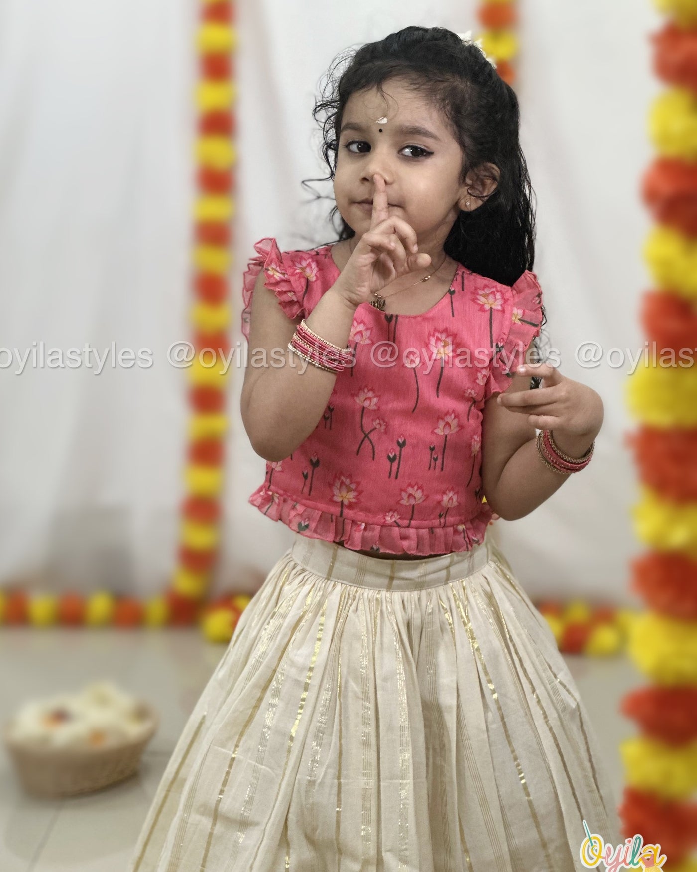 Pavazham - Coral Pink Ethnic Set
