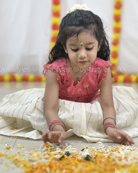 Pavazham - Coral Pink Ethnic Set
