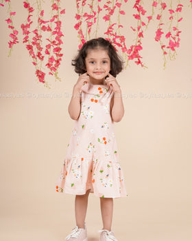 Cherry Bloom – Pastel Pink Cotton Dress with Fruity Floral Print