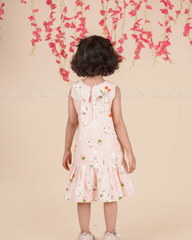Cherry Bloom – Pastel Pink Cotton Dress with Fruity Floral Print