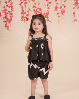 Midnight Zig – Black Ikat Cotton Co-ord Set for Girls