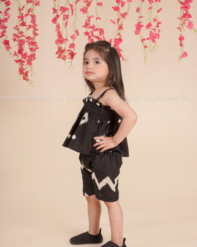 Midnight Zig – Black Ikat Cotton Co-ord Set for Girls