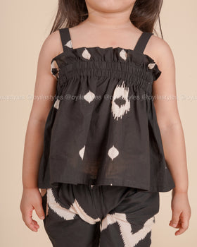Midnight Zig – Black Ikat Cotton Co-ord Set for Girls