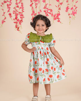 Poppy Meadow – Floral Cotton Dress with Contrast Collar