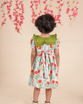 Poppy Meadow – Floral Cotton Dress with Contrast Collar