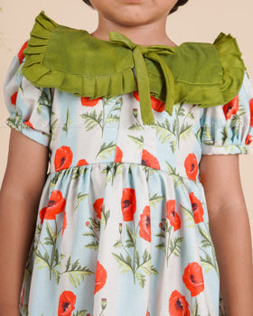 Poppy Meadow – Floral Cotton Dress with Contrast Collar