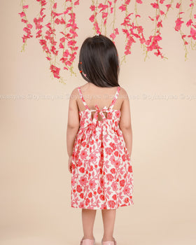 Ruby Bloom – Red Floral Cotton Midi Dress for Girls