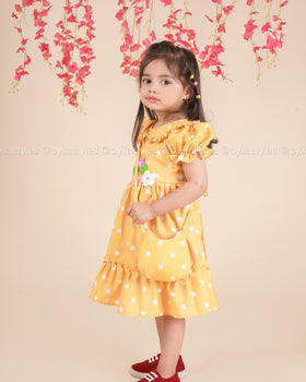 Sunny Petals – Yellow Polka Dot Dress with Crochet Flowers & Bag
