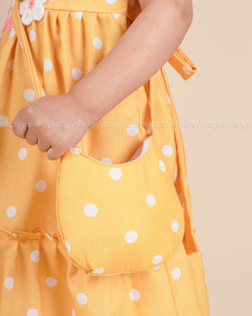 Sunny Petals – Yellow Polka Dot Dress with Crochet Flowers & Bag