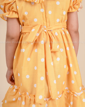 Sunny Petals – Yellow Polka Dot Dress with Crochet Flowers & Bag