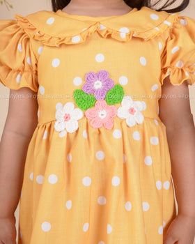 Sunny Petals – Yellow Polka Dot Dress with Crochet Flowers & Bag