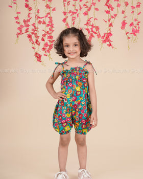 Tropic Bloom – Floral Cotton Tie-Up Romper for Girls