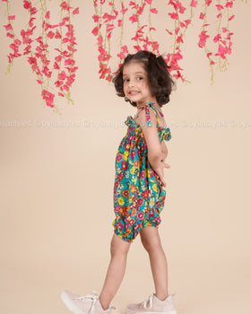 Tropic Bloom – Floral Cotton Tie-Up Romper for Girls