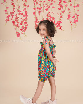 Tropic Bloom – Floral Cotton Tie-Up Romper for Girls