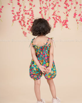 Tropic Bloom – Floral Cotton Tie-Up Romper for Girls