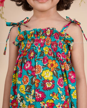 Tropic Bloom – Floral Cotton Tie-Up Romper for Girls