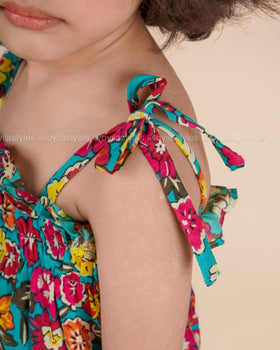 Tropic Bloom – Floral Cotton Tie-Up Romper for Girls