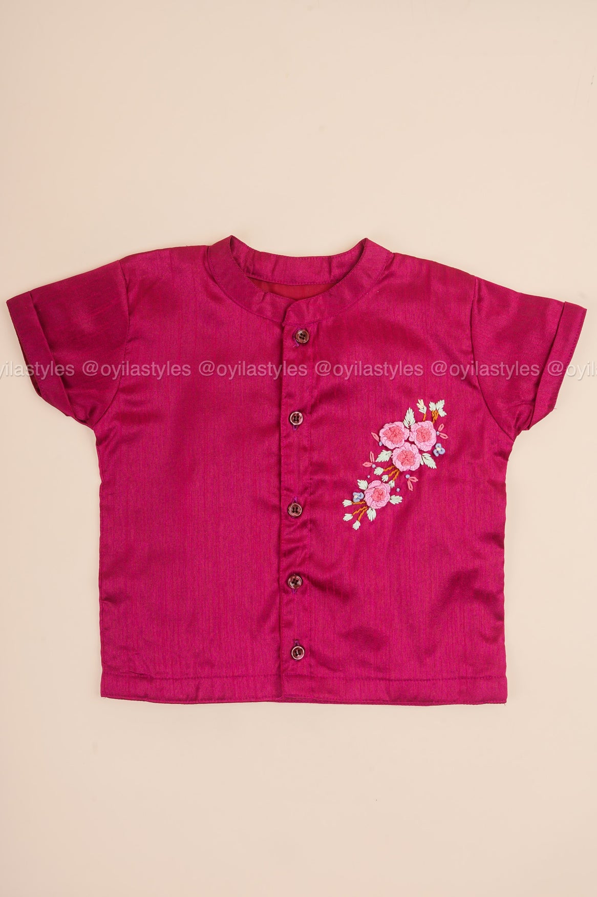 Rosy Elegance - Hand Embroidered Pink Silk Shirt