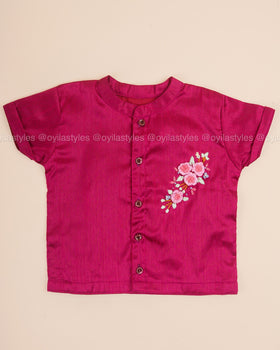 Rosy Elegance - Hand Embroidered Pink Silk Shirt