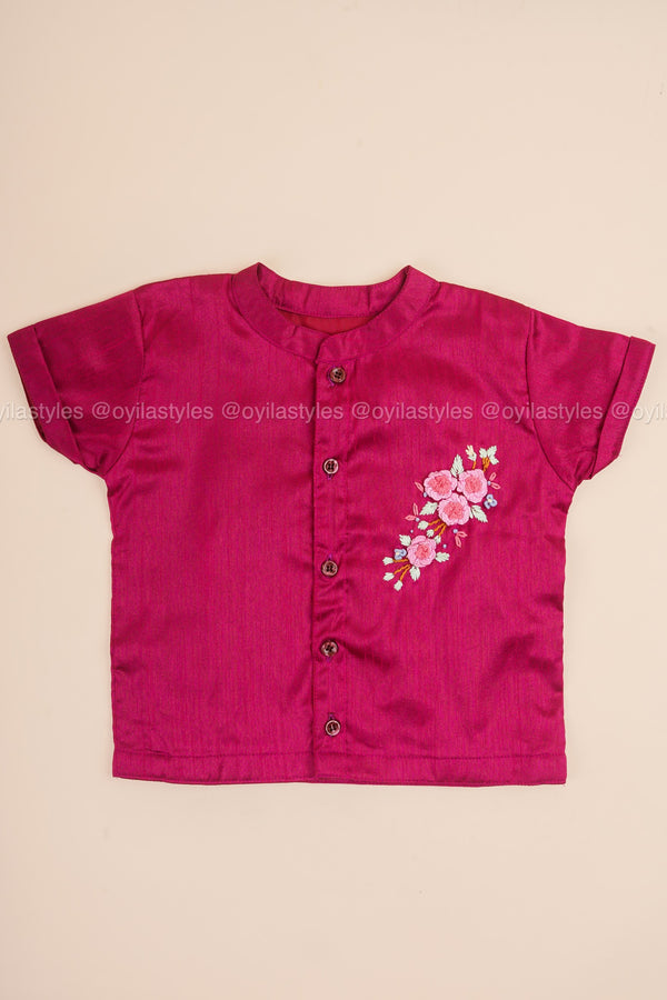Rosy Elegance - Hand Embroidered Pink Silk Shirt