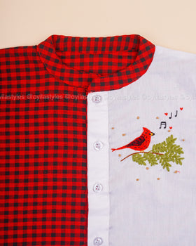 Cardinal Joy - Hand Embroidered Christmas Shirt