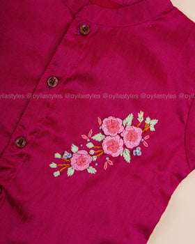 Rosy Elegance - Hand Embroidered Pink Silk Shirt