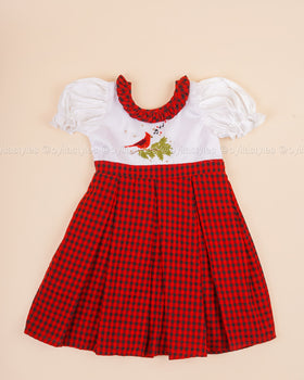 Cardinal Joy - Hand Embroidered Christmas Frock