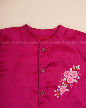 Rosy Elegance - Hand Embroidered Pink Silk Shirt