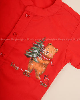 Bear-y Merry - Hand Painted Red Shirt