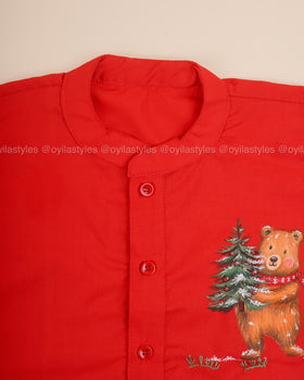 Bear-y Merry - Hand Painted Red Shirt