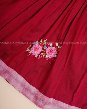 Rosy Elegance - Hand Embroidered Pink Silk Frock