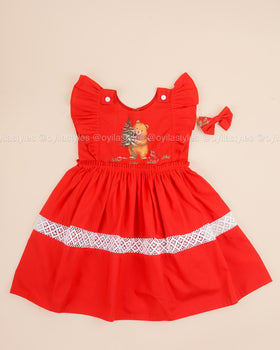 Bear-y Merry - Hand Painted Red Frock