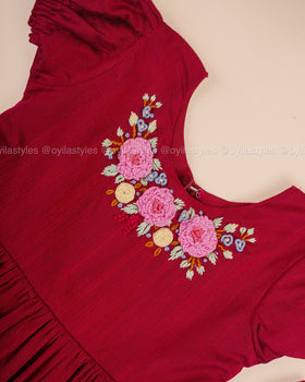 Rosy Elegance - Hand Embroidered Pink Silk Frock