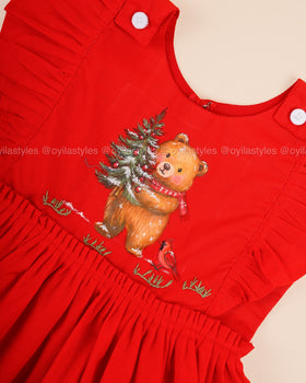Bear-y Merry - Hand Painted Red Frock