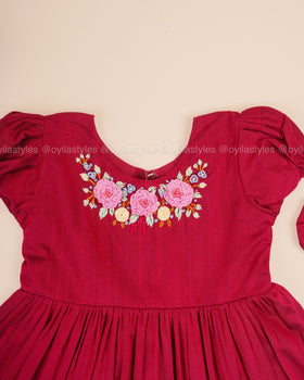Rosy Elegance - Hand Embroidered Pink Silk Frock