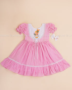 Bunny Tales - Hand Painted Christmas Cotton Frock