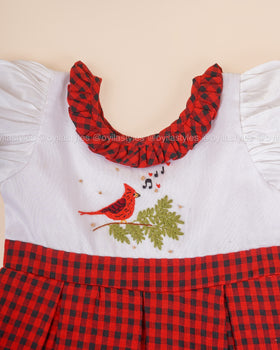 Cardinal Joy - Hand Embroidered Christmas Frock