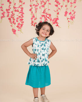 Butterfly Breeze – Pleated Top & Skirt Cotton Set for Girls